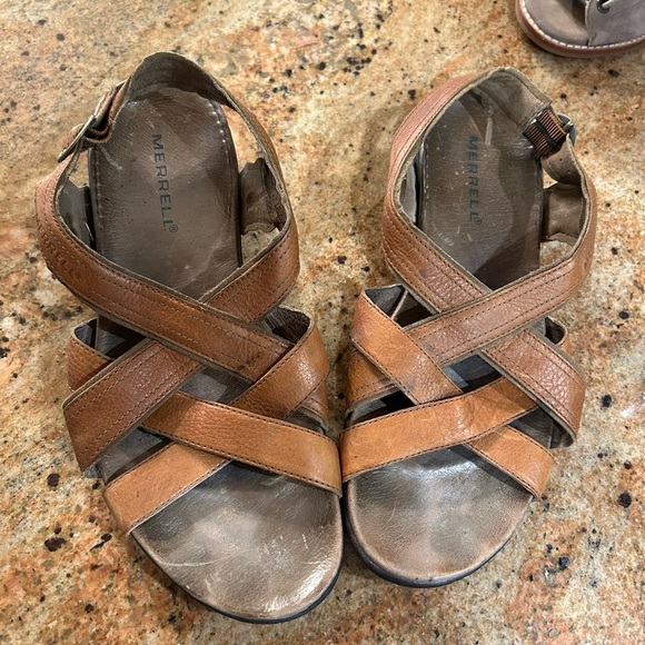 Merrell Bassoon Flat Sandals Brown Leather Slingback Womens Size 9 - Picture 1 of 5